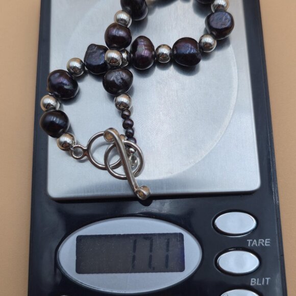 8 Inch Sterling Silver Dark Genuine Pearls Bracelet B756 - Picture 7 of 7